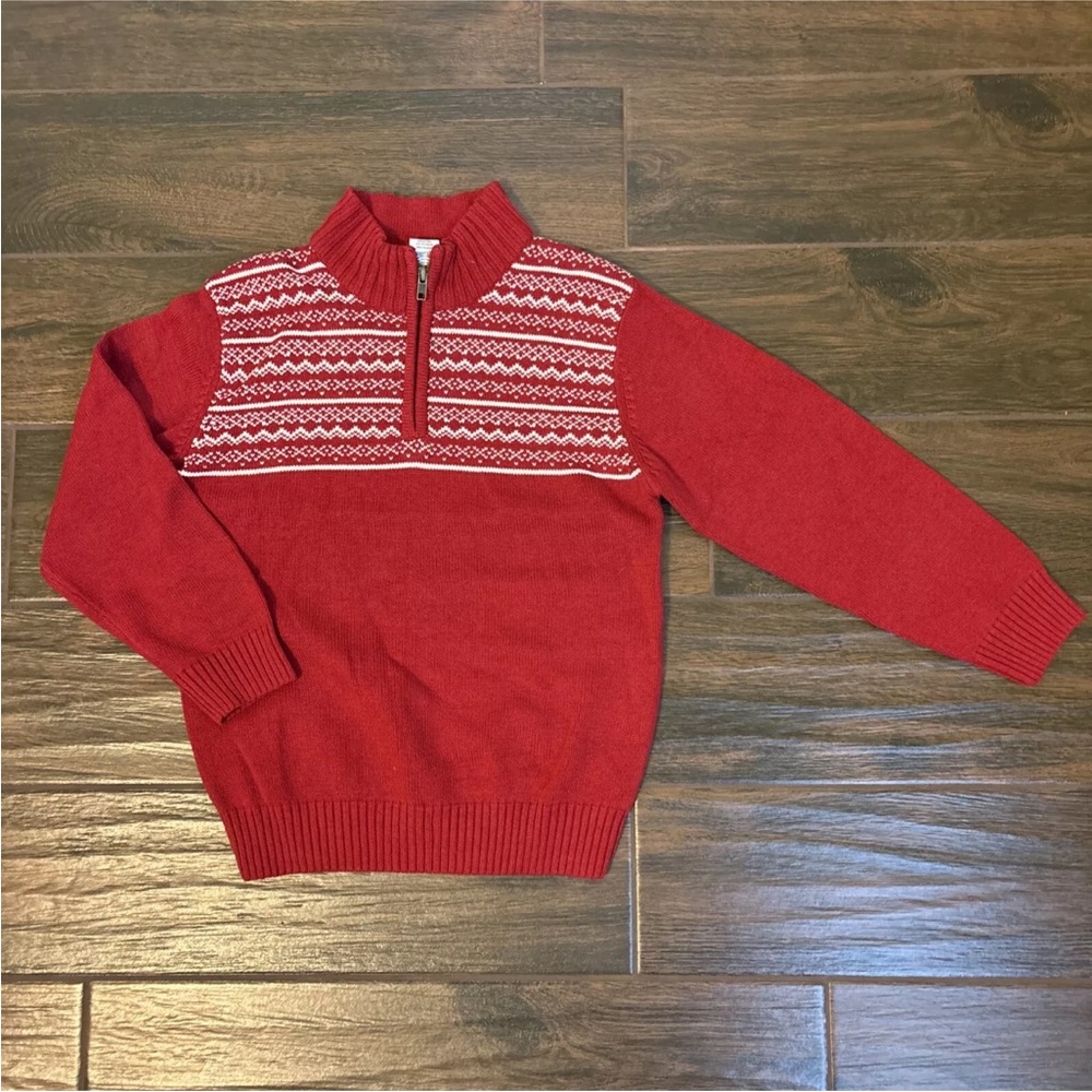 Gymboree Red White Fair Isle 3/4 Zip Sweater 7/8 New with Tags